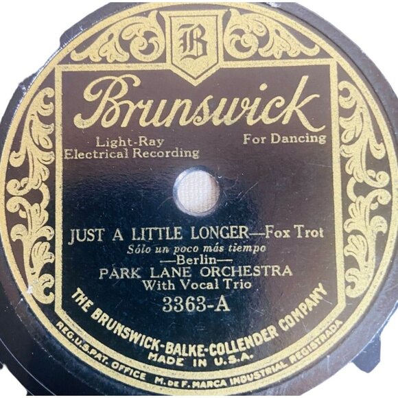 Park Lane Orchestra Just A Little Longer 10in Shellac 78 RPM Brunswick 3363 - Picture 2 of 4